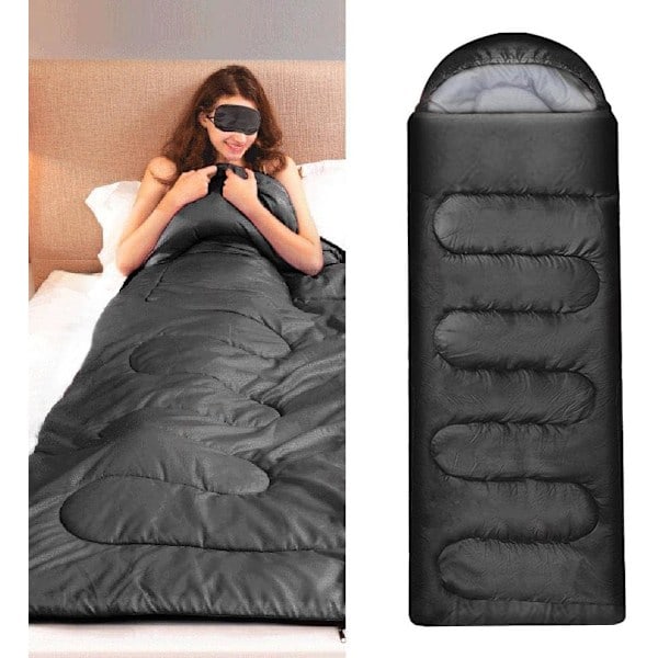 1 stk. Sovepose for voksne, enkel sovepose for voksne i konvoluttform for 3 sesonger lett camping og fotturer Black