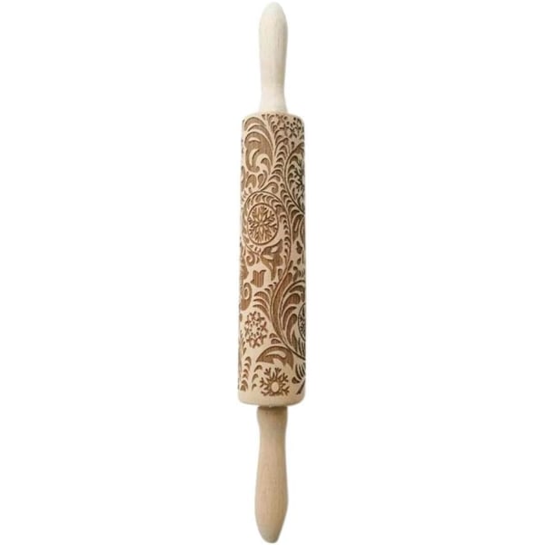 Embossing Rolling Pin Flower Pattern Engraved Printing Rolling Pin for Homemade or Christmas Cookies