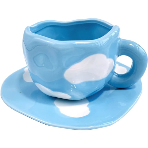 Söt Kaffe Mugg Te Koppar och Fat Set, Moln Kaffe Mugg Cappuccino Latte Te Mjölk Koppar Frukost Mugg Presenter