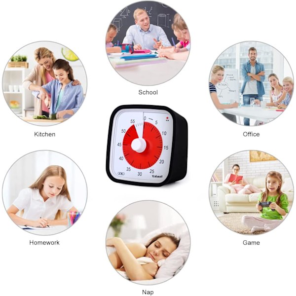 Visuell timer med skyddande fodral för barn och vuxna, med påminnelse om låg batterinivå, tyst tidsstyrningsverktyg, valfritt alarm