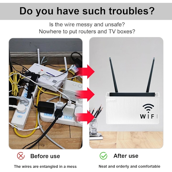 WiFi Router Opbevaringsboks, Væghængt WiFi Opbevaringsboks, Router Opbevaringsshelf, Opbevaringsbokse Shelf til Soveværelse Stue