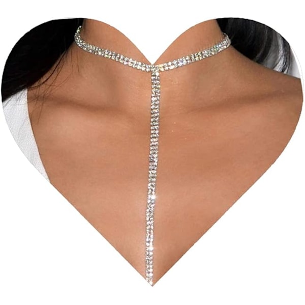 Rhinestone Krystall Y Form Halskjede Lang Gull CZ Anheng Halskjede Glitrende Party Nattklubb Halskjede Kjede Smykker for Kvinner og Jenter B