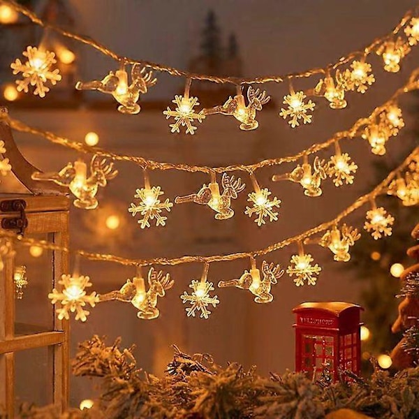 Julgran Snöflinga LED Ljusslinga Banner Juldekoration 2023 för Hemmet Navidad Julgransdekor Ljus Nyår 2024 elk snowflake 3M 20LED