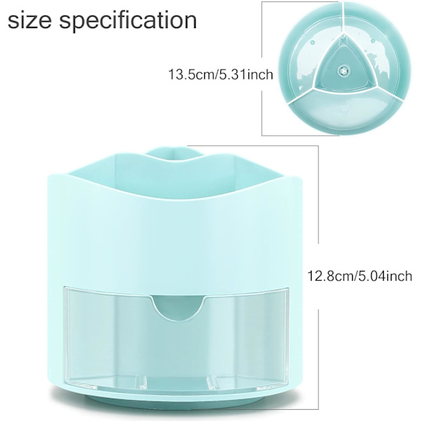 Roterende Pen- og Blyantsholder, 4 Rum Pen Pot - Skrivebordsstationær Opbevaring Makeupbørsteholder til Hjem og Kontor, Pen Organiser Desk Tidy Blue