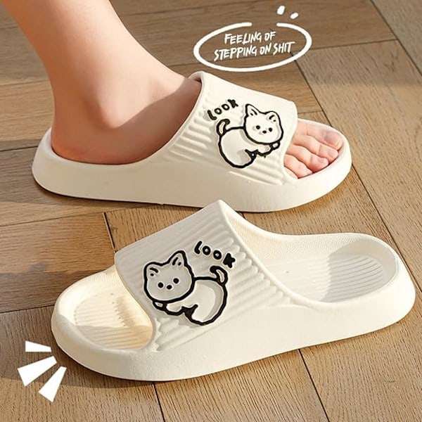 Damer Herre, Skridsikre Badeslippers, Bløde Flip-flops med Slippers til Indendørs Hjemmehave, Søde Katteprintede Pigeslippers 3.5-4