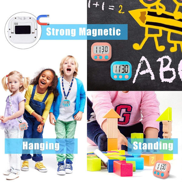 2-pack klassrumstimer för lärare barn stor magnetisk digital timer blå rosa färg