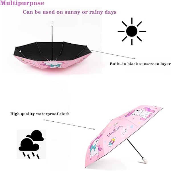 Automatisk sammenleggbar paraply for barn, UV-bestandig reiseparaply, en-knapps åpning og lukking, tegneserieutskrift, anti-tilbakegående design, bærbar vanntett paraply #2