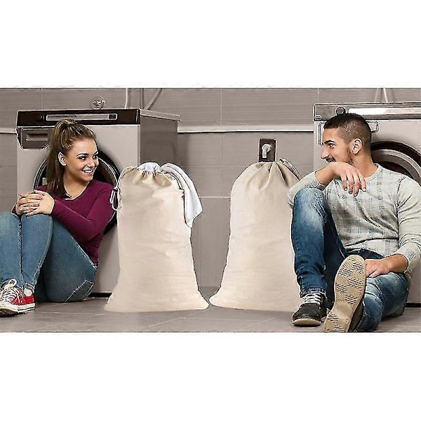 Stk. Ekstra Stor Vaskepose i Bomull, Kraftige Store Vaskeposer 61 x 91 cm XL Snøring Reiseorganisatorpose Passer til Vaskekurv Leir Hjem Hybel