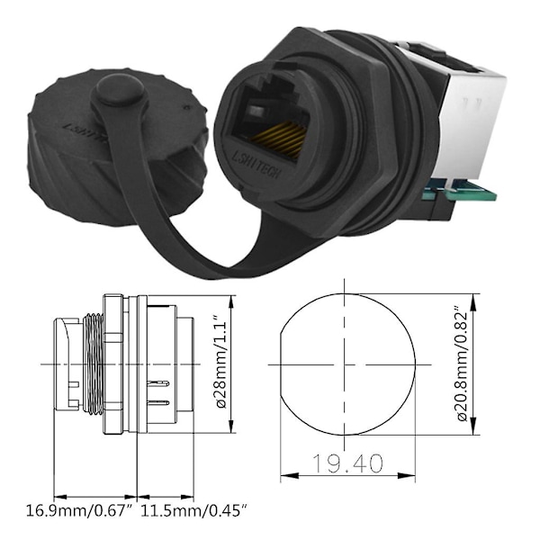 RJ45 Ethernet-stik Cat5e Han til Hun Vandtæt Stik Panelmontering A