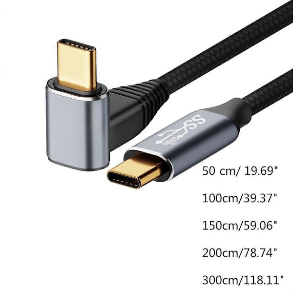 100W Rettvinklet USB C til USB C Kabel, 0.5M-3M USB C til C Type-C Hurtiglading 2m