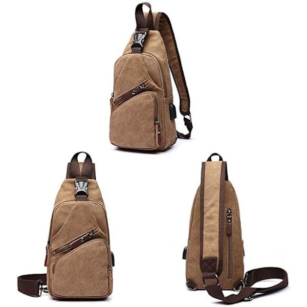 Canvas Sling Bag Crossbody Ryggsäck Axelväska Casual Ryggsäck för Män Kvinnor Utomhus Cykling Vandring Resa Fiske Shopping Trekking Coffee