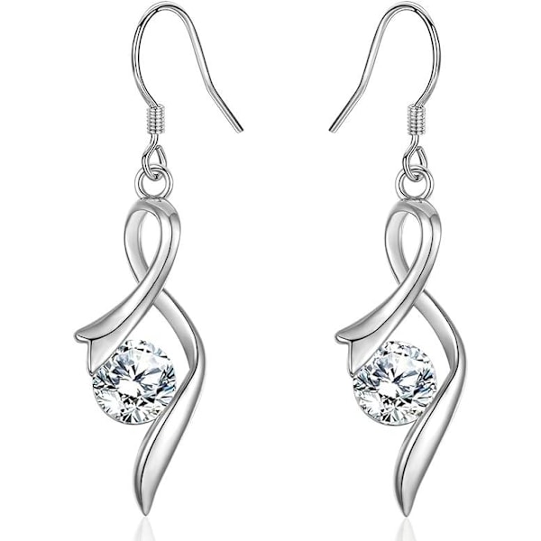 Sølvfargede dinglende øredobber med cubic zirconia-omkransning, allergivennlige