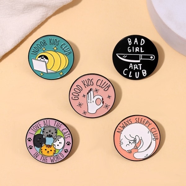 5 Emalje Pins Søde Tegneseriebabyer, Runde Katte Badge Former