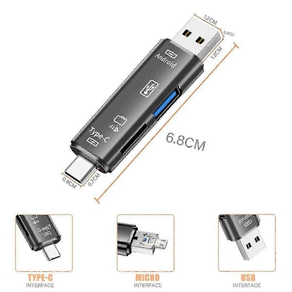 Multifunktionell USB 3.0 Typ C USB Micro-USB SD TF Minneskortläsare för Android Dator Dock OTG T