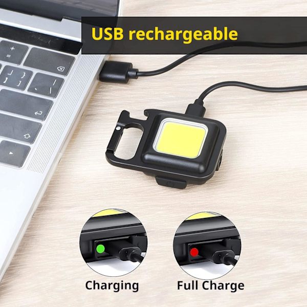 Mini LED Arbejdslys, 4 stk. 800 Lumen Inspektionslys Genopladelige Mini Nøglering Værkstedslampe med Magnetkrog, COB 4 Tilstande Lommelygter