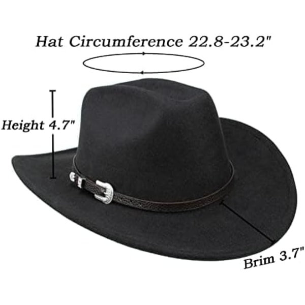 Western Cowboyhatt for Menn og Kvinner Klassisk Rullbar Fedorahatt med Spennebelte (Størrelse: Medium)