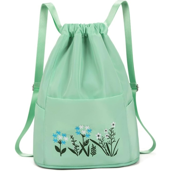 Foldbar Weekendbag med Trekkstreng for Kvinner - Broderte Estetiske Ryggsekker - Treningsbag med Tørr/Vått Separasjon
