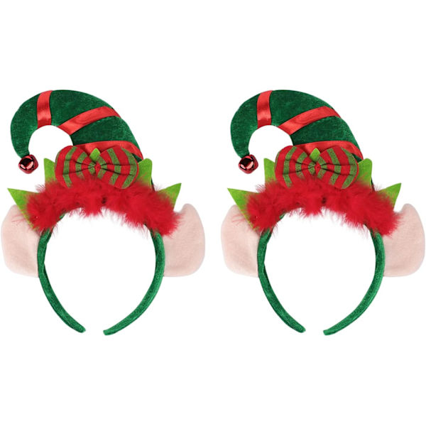 2 stk Jule-Nissehatt Hodebånd Spisse Hater Hårbånd med Fjær Sløyfe Søt Julehatt Hårbånd Julefancy Dress Kostymefest Hatt Hodeplagg With Ears