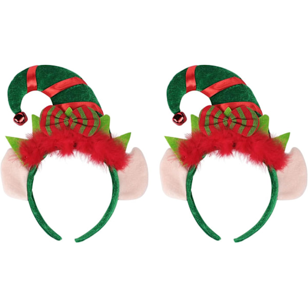 2 stk. Julemandens Elf Hat Hårbånd Spidset Hat Hårbånd med Fjer Buesløjfe Sød Julehat Hårbånd Julekostume Fest Hat Hovedbeklædning With Ears