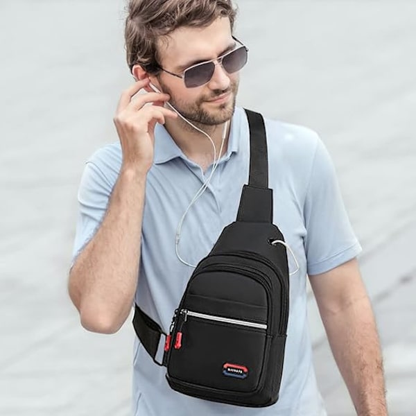 Slingväskor för Män - Liten Axelväska Vattentät Lätt Slingryggsäck med Reflekterande Band Crossbody Ryggsäck för Avslappnad Utomhusvandring