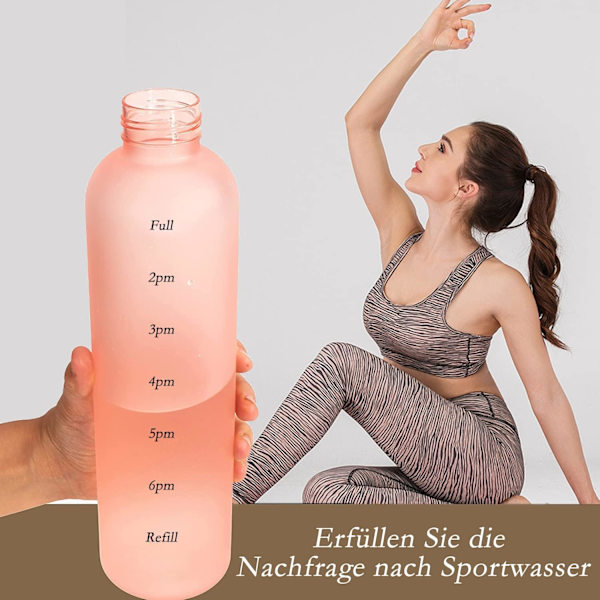 1 Liter Motiverende Vandflaske med Tidsmarkeringer til at Drikke, Genanvendelig Plastikflaske med BPA Fri Tritan til Træning og Sport Pink