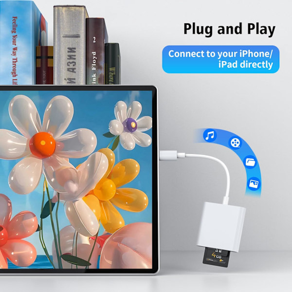 SD-kortlæser til iPhone/iPad, til SD-kort, hukommelseskort-adapter, kamera-kortlæser-adapter, visnings-SD-kort-adapter-konverter til iPhone Plug and Play Dual Slot