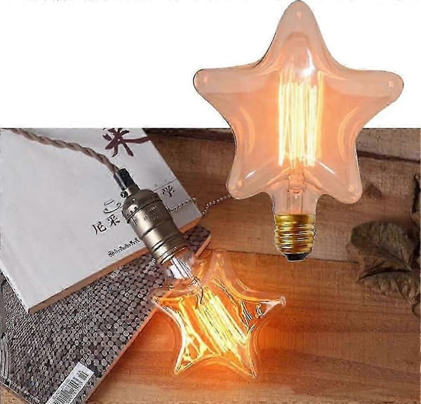 Edison Lampe Retro Glødelampe E27 I Stjerneform (2700k Varmhvit)