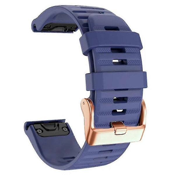 Urremme til Garmin Fenix 7s / 6s Pro / 5s Plus / Instinct 2s, vandrette stribede silikone 20mm rem med rosaguld spænde Midnight Blue
