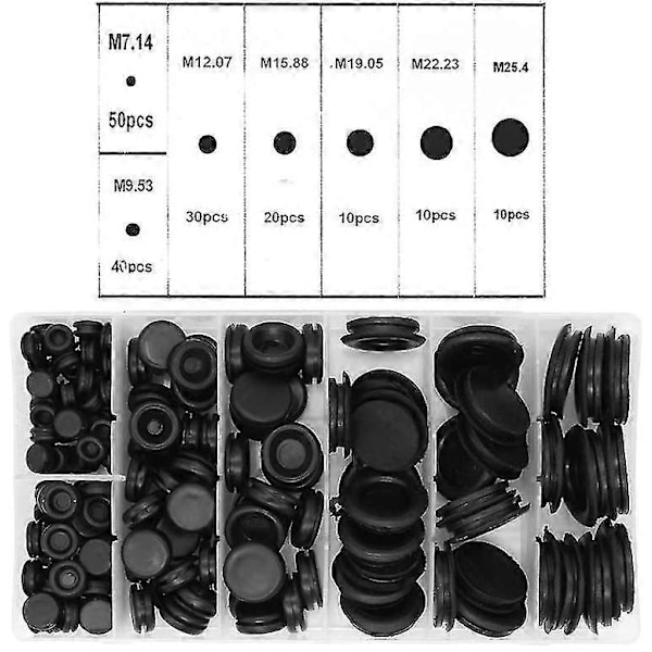 170 stk. Gummiplugs, Gummigennemføring med Opbevaringsboks