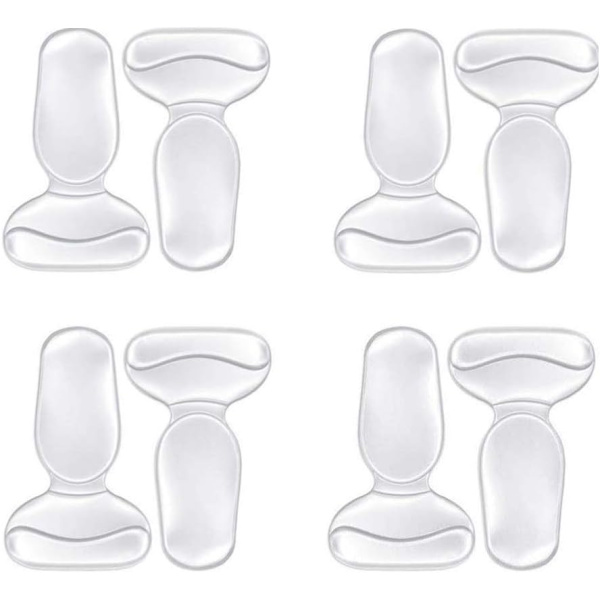 Gel Skoindsatser Foringer Puder til For Store Sko Anti-Slip Hælgreb Indsatser Foringer Fodindsatser til Kvinder, 4 Par, Transparent