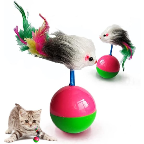 2 st katt leksak rulle tumbler mus katt leksaker kattunge fjäder mus leksak katt interaktiv leksak katt boll leksak（slumpmässig färg）