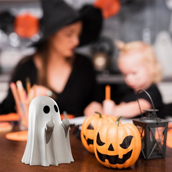 Spökfigur, Läskig Harts Spökstaty Halloween Dekorationer, Söta Finger Spökprydnader, Perfekt för Veranda Halloween Deko