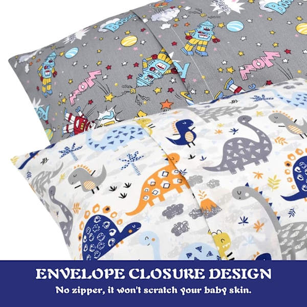 2-pack baby- och barnkuddfodral, mjukt och andningsbart kuvertfodral för sängkläder 49 x 36 cm, maskintvättbart Starry Sky, Blue Dinosaurs