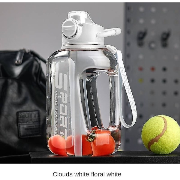 1700ml/2500ml Vandflaske med Sugerør og Måleskala, Stor Moderne Sportsflaske til Fitness Træning White 2500ML