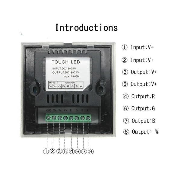 DC12V-24V RGB / RGBW Controller Glaspanel Lysdæmper til LED Strips Lampe Sort
