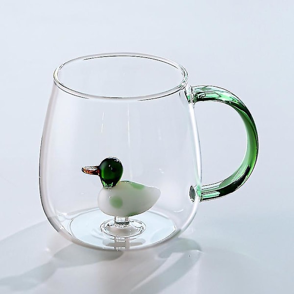 Glas Kopp Med Inbäddad Liten Valhandtag Kopp Transparent Glas Hem Kaffe Fest-B1 Duck