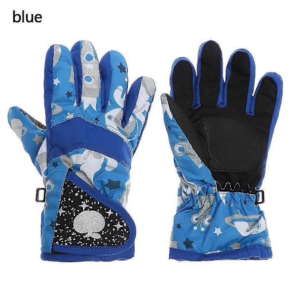 Nye barne vinter varme ensfargede hansker gutt jenter ski langermet vott vindtett vanntett tykke varme hansker Type a blue