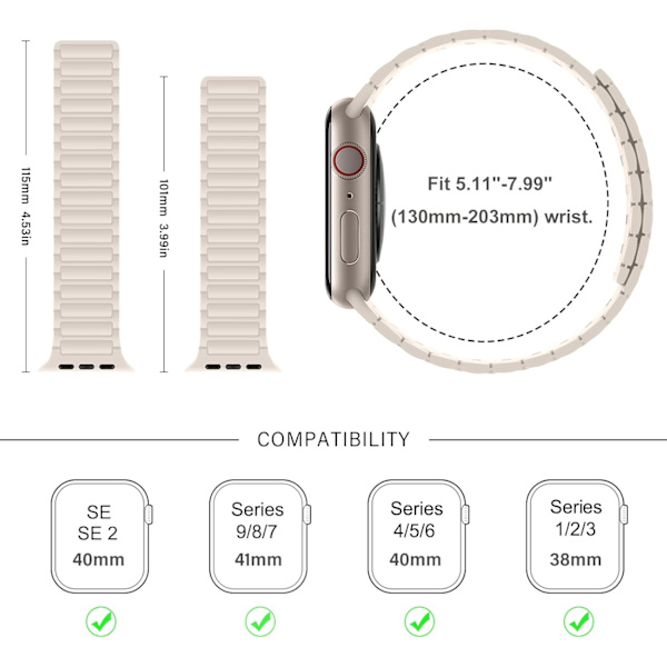 Magnetiska klockarmband kompatibla med Apple Watch-armband Mjukt silikonersättningsband designat för iWatch Starlight 38/40/41mm