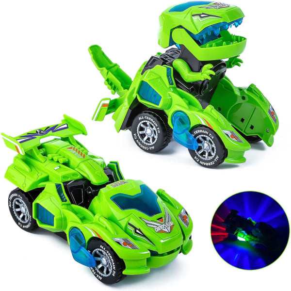 Dinosaurie Transformerbil Elektrisk Dinosaurieleksak Automatisk Transformerande Dinosauriebil med Blixt och Ljud Lämplig för 3-7 År Gammal Grön