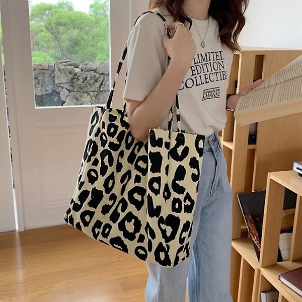 Handväska Rosa Leopard Axelväska Dam Stor Kapacitet Casual Totes Dam Söta Canvas Väskor Hink Handväska L Beige