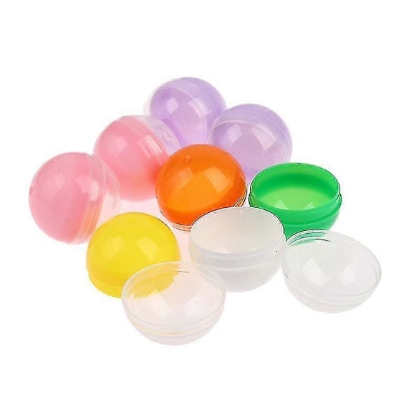 100 st/förpackning Tomma leksaksautomatkapslar i plast, halvt genomskinliga, halvt färgade runda bollar D 32mm