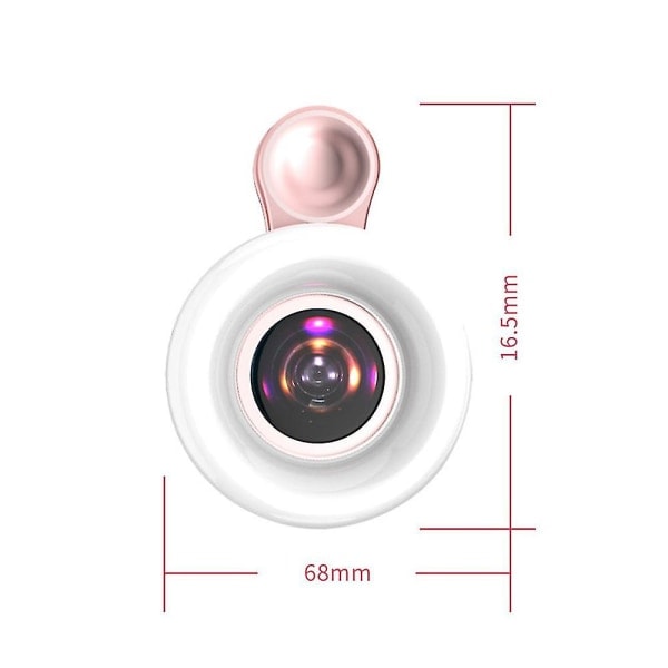 Universal Mobiltelefon 15x Makro Linse Fyldlys Selfie LED Ring Clip Flash Lys Pink