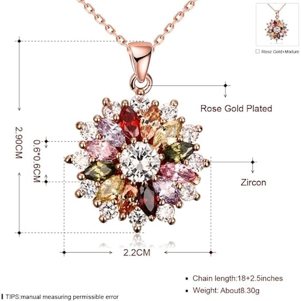 Roseguldbelagt halskæde skinnende modefarve blomsterform cubic zirconia vedhæng halskæder smykker til kvinder piger