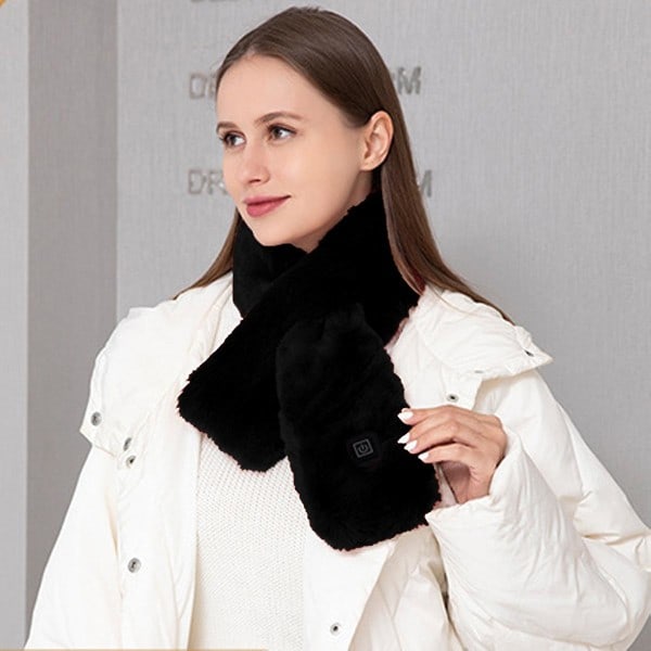 Elektrisk oppvarmet skjerf, skjerf USB oppvarmet skjerf elektrisk varmeskjerf 3 temperaturer varmekompress varmt skjerf black