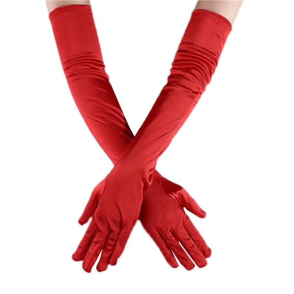 Prestandahandskar Satin Långa Handskar För Kvinnor Danshandskar Bröllopshandskar Red