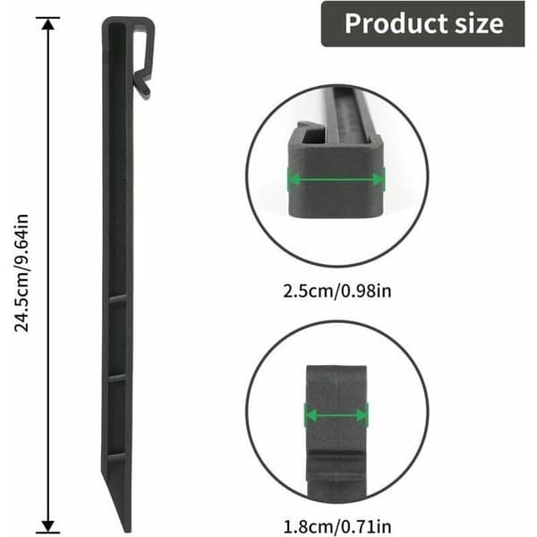 Sæt med 12 havekantpæle, 25 cm, lavet af robust plast, til bede og terrasser (sort)