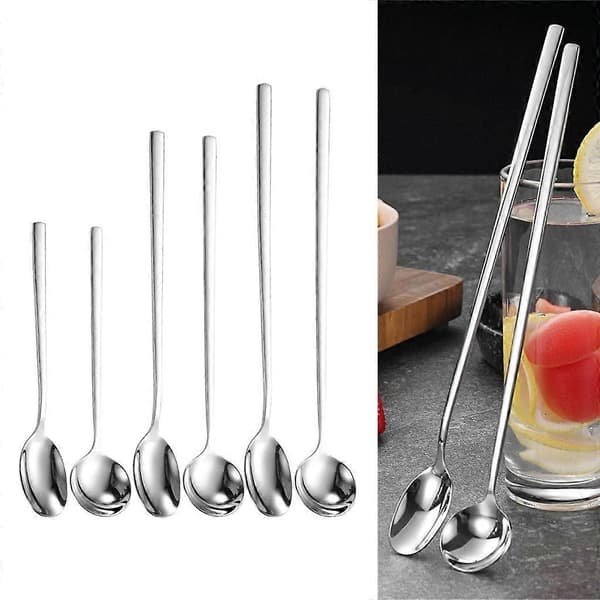 6-pak Lange Skafter Tynde Skeer Sæt 304 Rustfrit Stål Røreskeer Pointed spoon small
