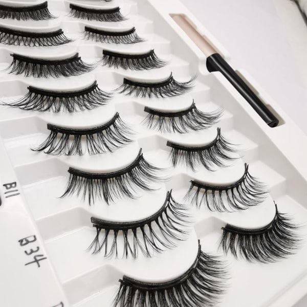 10 par magnetiske øyevipper Eyeliner Liquid & Pinsett Sett