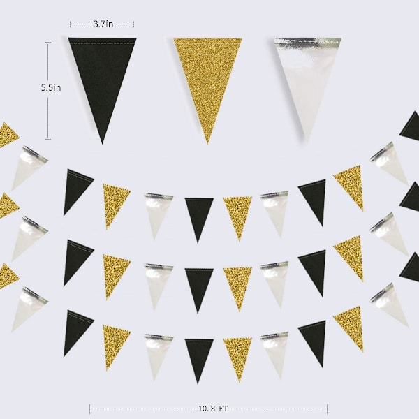Kaksisivuinen Glitter-paperi Kolmion Lippu, Bunting-lippu Banner Syntymäpäiville, Lomalle, Hääjuhliin, Vuosipäivään, Valmistumiseen, Joulujuhliin, Koristeluun