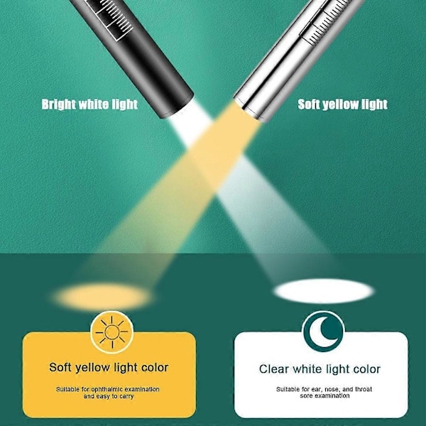 Pen Light, Genanvendelig LED Pen Light til Studerende Læger Sygeplejersker med 2 Lys Kilder, USB Genopladelig, Varmt Lys og Hvidt Lys, Lommeclips Silver